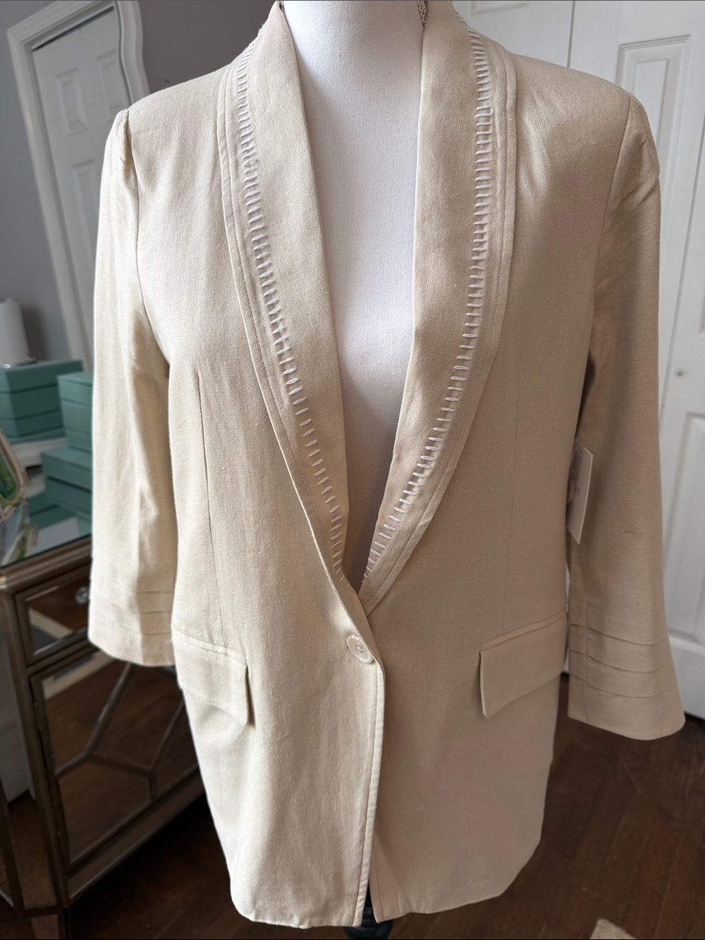 Ellen Tracy 25% Linen Tailored Cream Women's 3/4 Sleeve Jacket 🥰 Sm